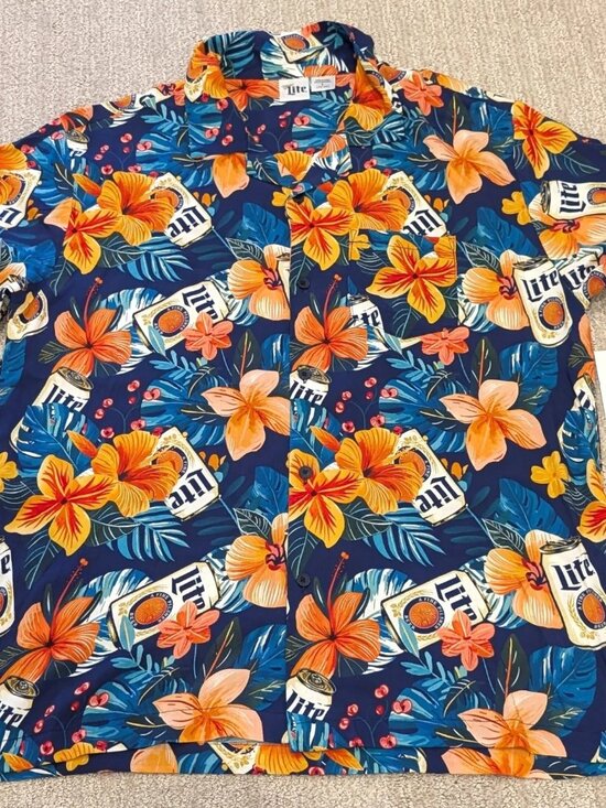 Miller Lite Other - Miller Lite Beer Mens Hawaiian Shirt Tropical Floral Beer Cans Aloha Large NWT